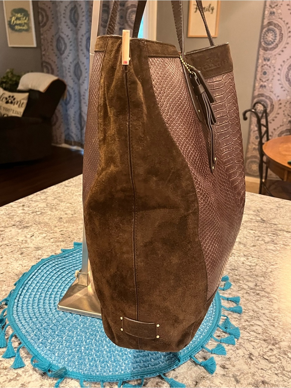 Coach Jose Tote Suede & Reptile Embossed Leather F32786 - Picture 4 of 16